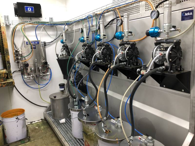 INSTALLATION DE DOSAGE 1 CATALYSEUR + 4 BASES + 1 APPRET + RINCAGE